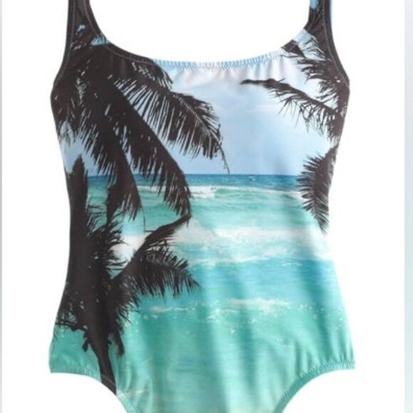 J. Crew Beach Scene w/ Palm Tree Scoop Back one piece C1964 SZ 6 - Picture 1 of 9